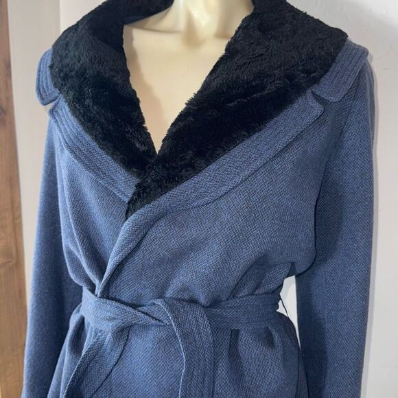 Vintage 1930’s 1940’s Blue Wool Double Breasted Belted Jacket Large Collar Size - Picture 1 of 15